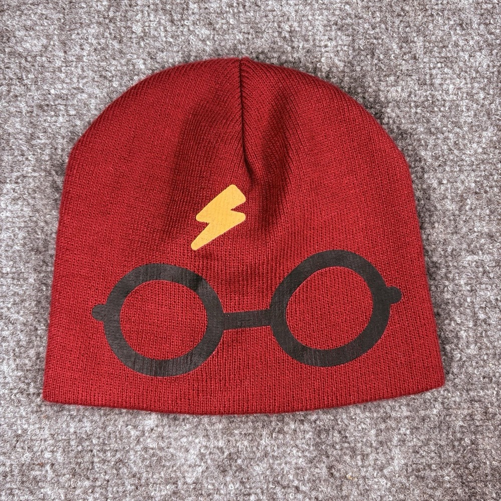 Harry Potter Official Knit Beanie Hat Lightning Bolt Glasses Red Geeky Novelty‎